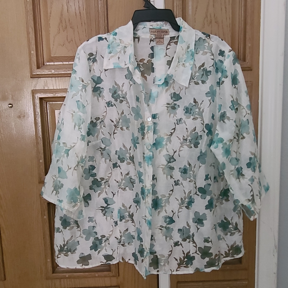 White floral sheer blouse